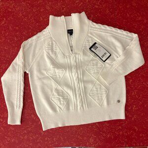 NILS white quarter-zip Aran-style ski sweater quarter-zip NWT, M
